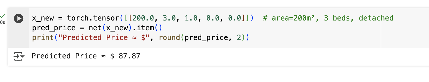 PyTorch Housing Price Prediction for New Sample