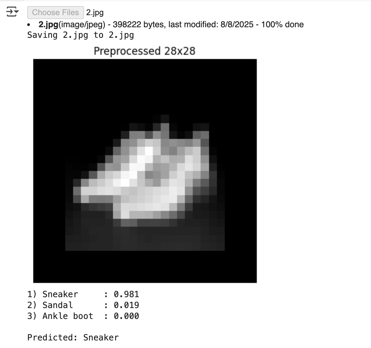 Softmax regression test result on custom uploaded image